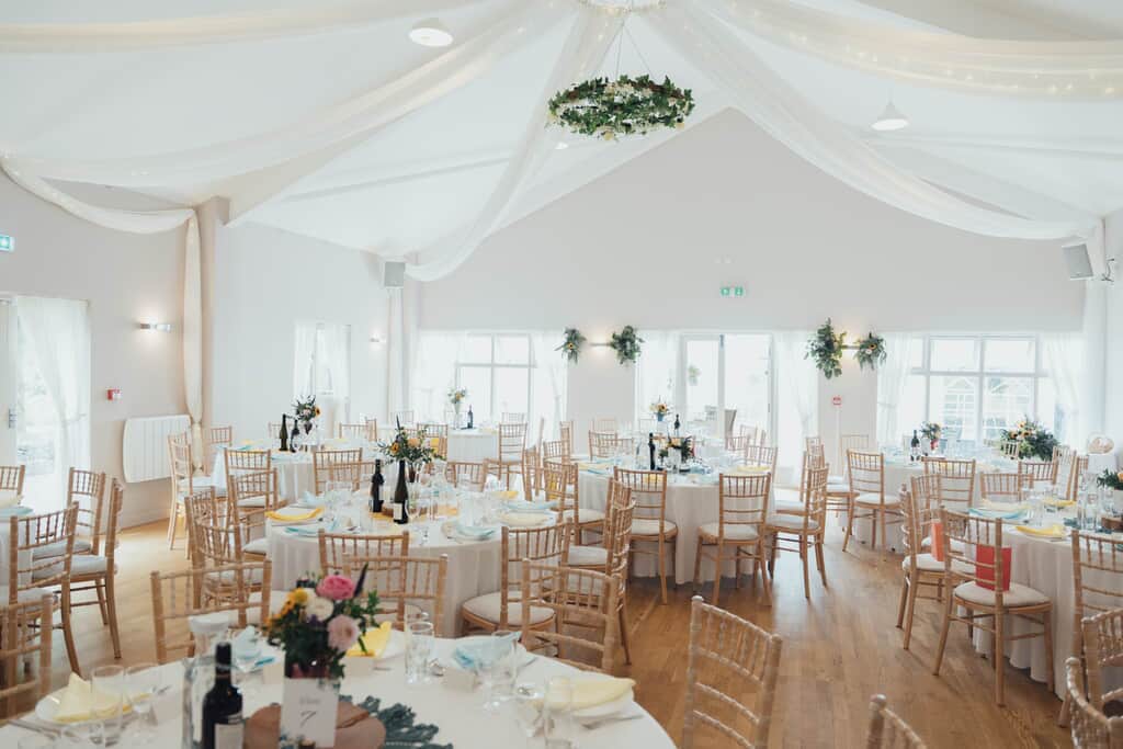 Image showing the large events space at Knockerdown Cottages setup for wedding reception.